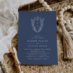 Convite Casamento Simples de Azul Botânico Escuro Moderno 