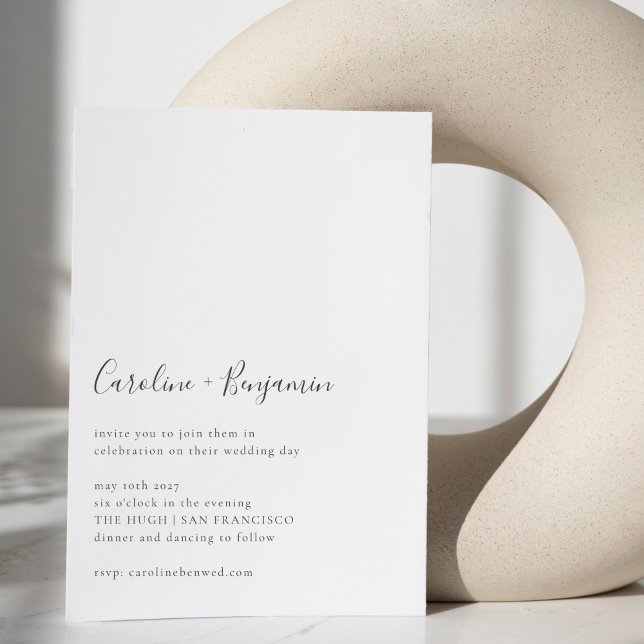 Convite Casamento Simples de Boho Branco Moderno com Scrip (Criador carregado)