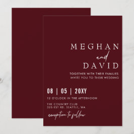 Convite Casamento Simples de Borgonha com Letras Manuscrit