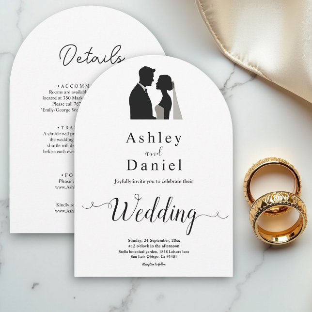 Convite Casamento Simples De Caligrafia Branca E Preta Ele (Criador carregado)