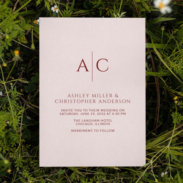 Convite Casamento Simples de Crimson Vermelho e Rosa Monog (Criador carregado)