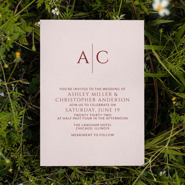 Convite Casamento Simples de Crimson Vermelho e Rosa Monog (Criador carregado)