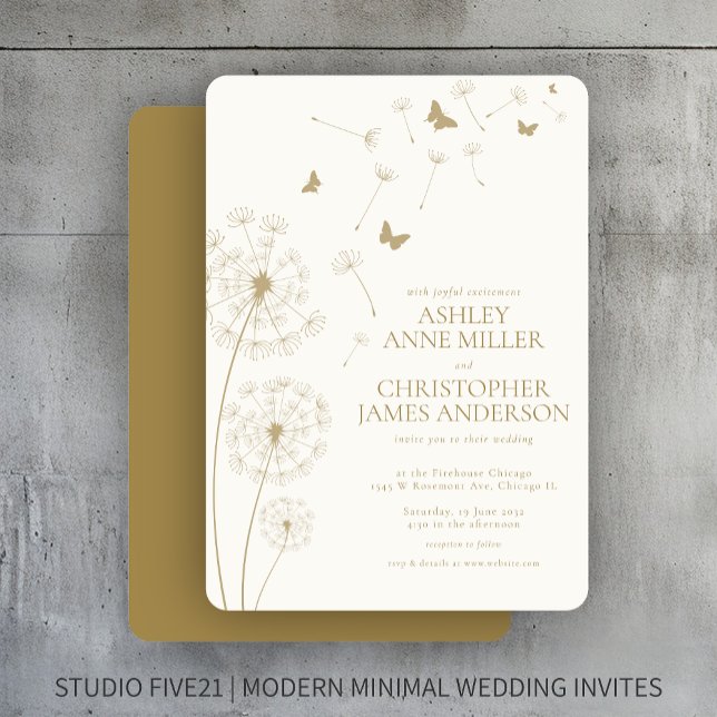 Convite Casamento Simples de Dandelion Dourado (Criador carregado)