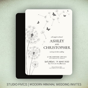 Convite Casamento Simples de Dandelion Negro Fumado