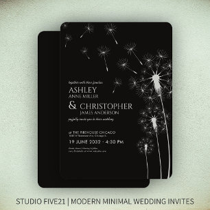 Convite Casamento Simples de Dandelion Negro Fumado
