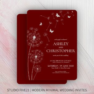 Convite Casamento Simples de Dandelion Vermelho Crimson