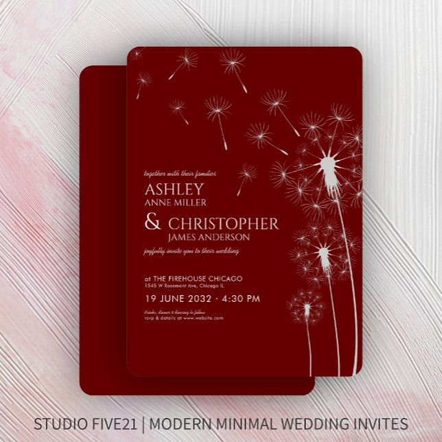 Convite Casamento Simples de Dandelion Vermelho Crimson (Criador carregado)