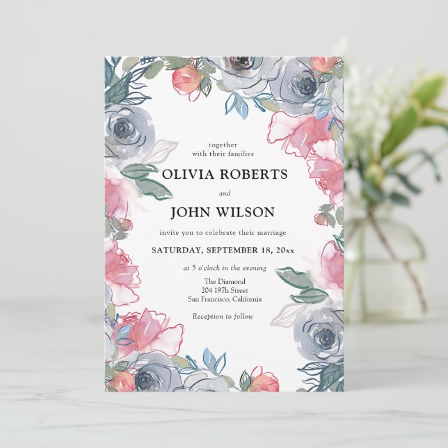 Convite Casamento Simples De Flor Selvagem (Em pé/Frente)