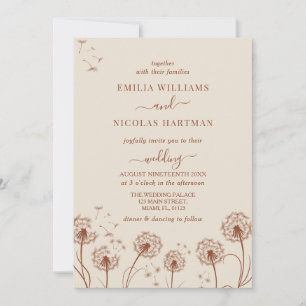 Convite Casamento Simples de Flores Silvestres Bege Marrom
