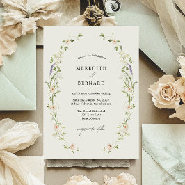 Convite Casamento Simples de Flores Silvestres Rústicas Vi