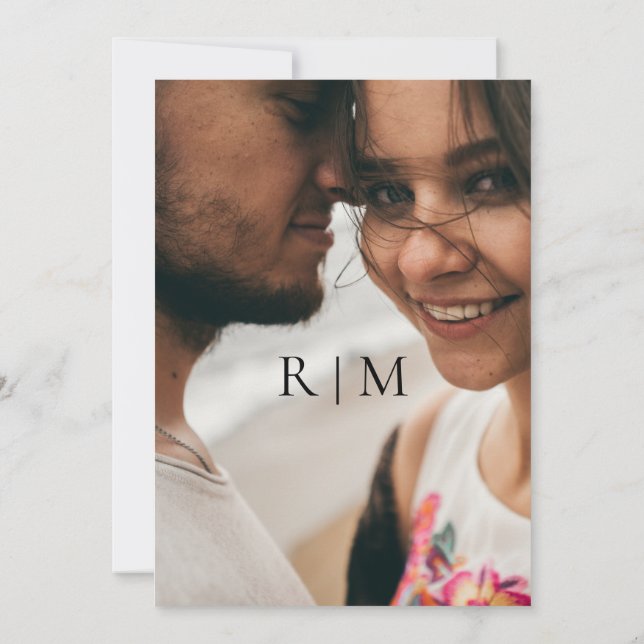 Convite Casamento Simples de Foto Elegante de Monograma Tr (Verso)