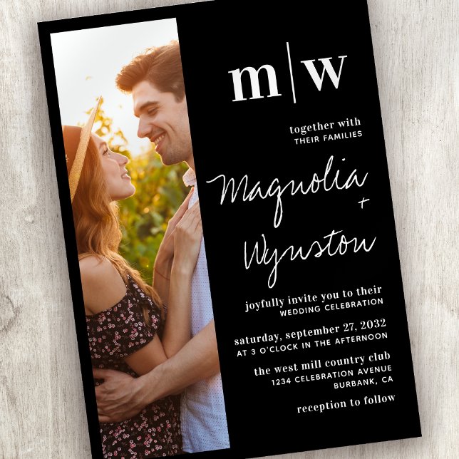 Convite Casamento Simples de Foto Moderna de Monograma (Criador carregado)