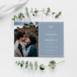 Convite Casamento Simples de Fotografias com Monograma Azu<br><div class="desc">Um convite de casamento especial e simples e minimalista tradicional de terracotta Monograma. Que apresenta iniciais de monograma laranja queimado. Com tipografia formal e profissional de guiões brancos em fundo laranja clássico com quadro de borda. Também uma foto personalizável. Barato e é um convite eletrônico digital. Todas as informações são...</div>