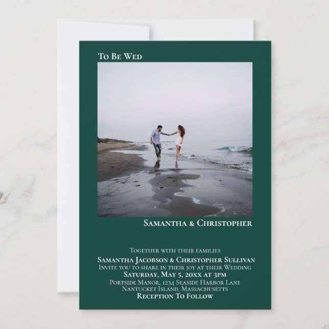 Convite Casamento Simples de Fotografias Emerald Verde Mod (Frente)
