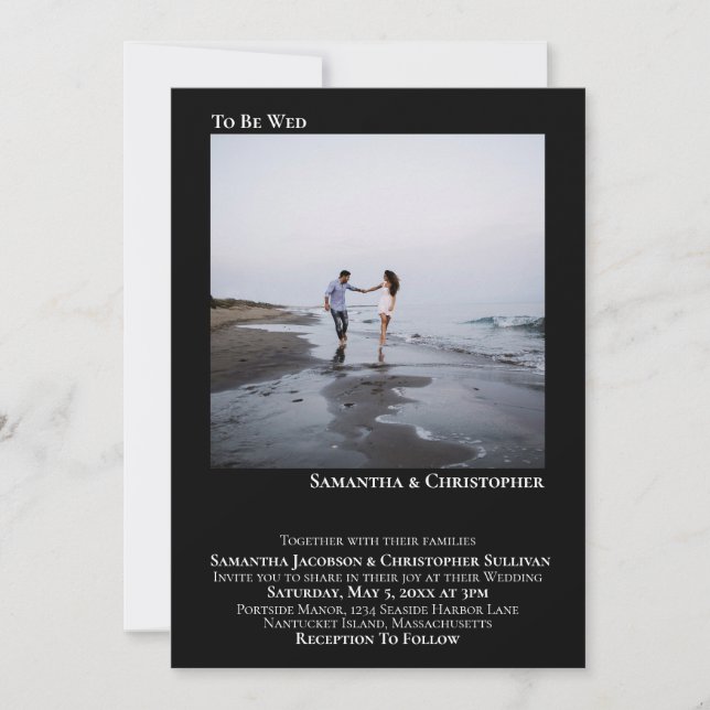 Convite Casamento Simples de Fotografias Negra Moderna Min (Frente)