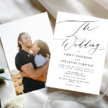 Convite Casamento Simples de Fotos Branco e Preto Moderno<br><div class="desc">Simples Casamento Moderno Branco e Negro Convite para um casamento formal ou informal. Com uma caligrafia moderna impressionante e branca. *foto de volta</div>