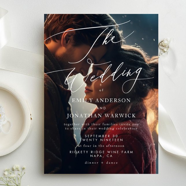 Convite Casamento Simples de Fotos Branco e Preto Moderno (Criador carregado)