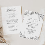 Convite Casamento Simples de Frente e Traseira de Folhagem<br><div class="desc">Este simples convite de casamento para frente e verso ilustrado é perfeito para um casamento rústico. O design apresenta uma folhagem branca e negra pintada à mão com um galho de oliveira. Salve o papel, incluindo mais detalhes na parte traseira do convite em vez de em uma placa de gabinete...</div>