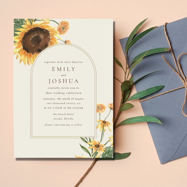 Convite Casamento Simples de Girassol (Simple Sunflower Boho Wedding Invitation)