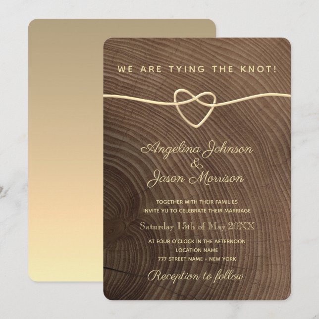 Convite Casamento Simples de Madeira Elegante (Frente/Verso)