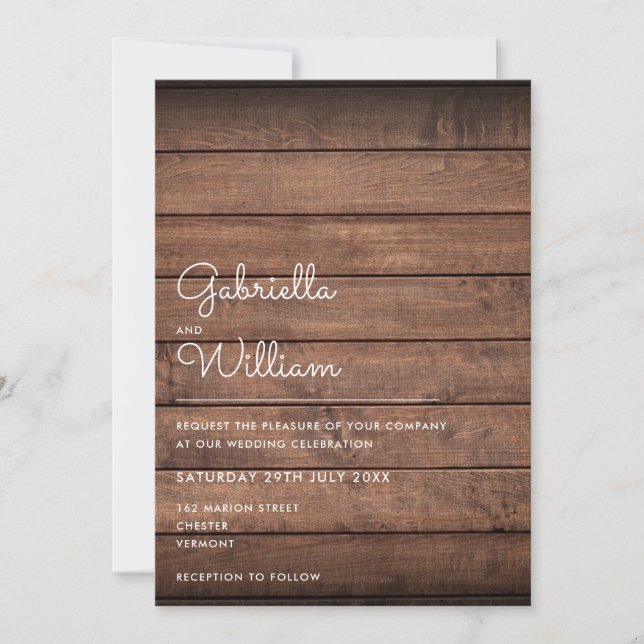 Convite Casamento Simples de Madeira Rústica (Frente)