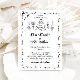 Convite Casamento Simples de Manuscrito Preto e Branco