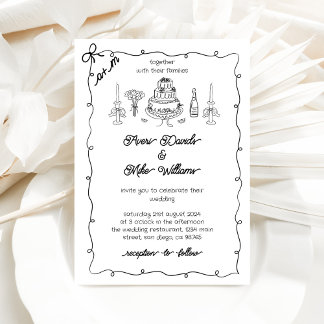Convite Casamento Simples de Manuscrito Preto e Branco
