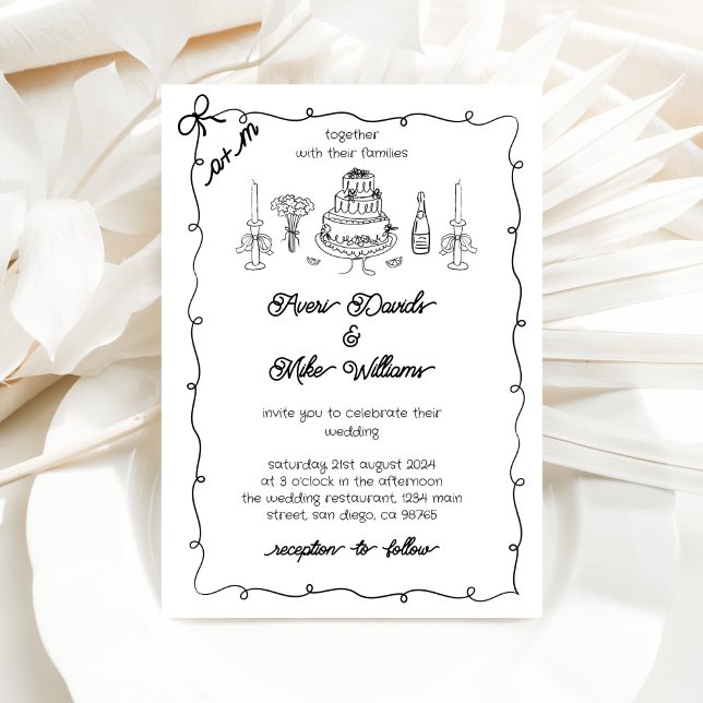 Convite Casamento Simples de Manuscrito Preto e Branco (Criador carregado)