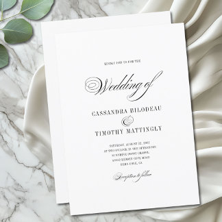 Convite Casamento Simples de Manuscritos Brancos e Pretos 