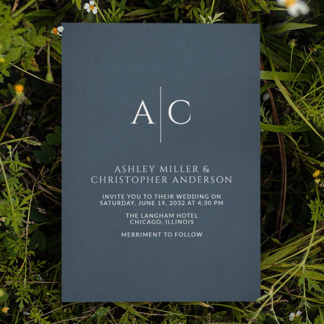 Convite Casamento simples de monograma azul Marinho (Criador carregado)