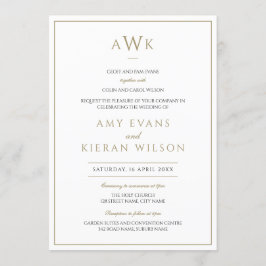 Convite Casamento Simples de Monograma Clássico Faux Doura