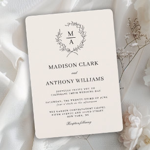 Convite Casamento Simples de Monograma Elegante Light Ecru