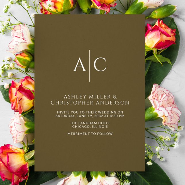 Convite Casamento Simples de Monograma em Bronze Escuro (Criador carregado)