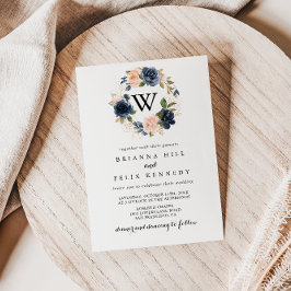 Convite Casamento Simples De Monograma Floral De Inverno E