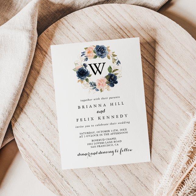 Convite Casamento Simples De Monograma Floral De Inverno E (Criador carregado)