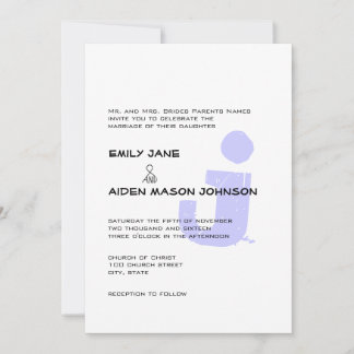Convite Casamento Simples de Monograma Periwinkle