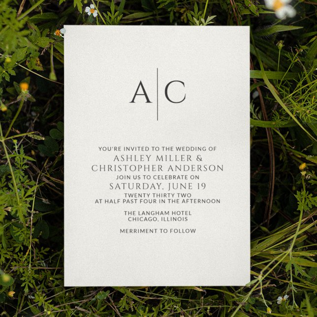 Convite Casamento Simples de Monograma Preto e Branco (Criador carregado)