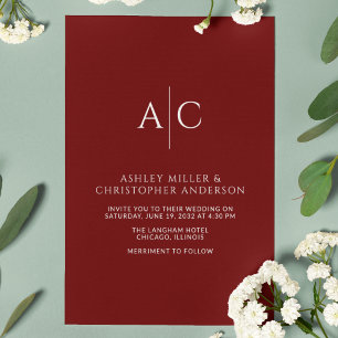 Convite Casamento Simples de Monograma Vermelho