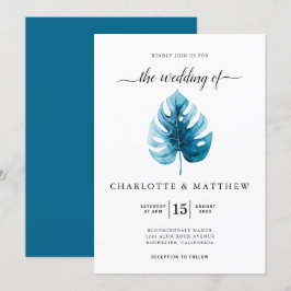 Convite Casamento Simples de Monstera Leaf Tropical