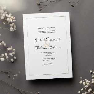Convite Casamento simples de ouro branco com caligrafia vi