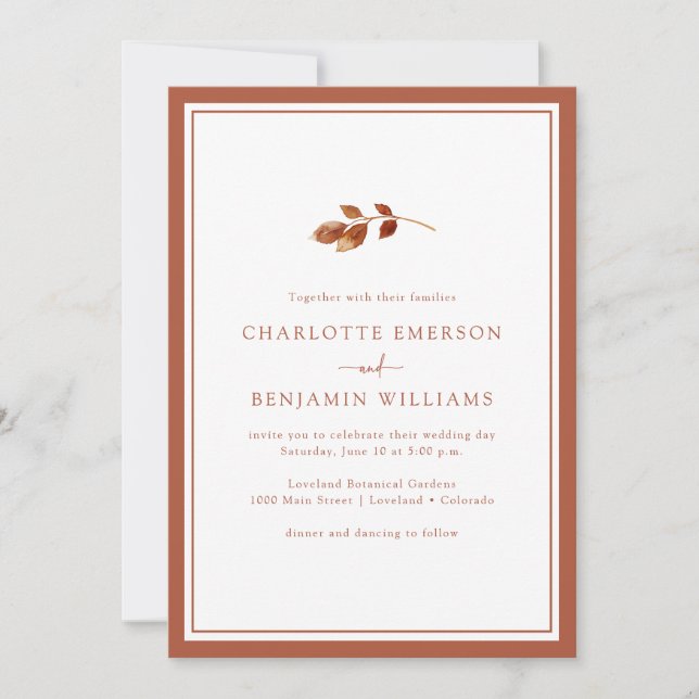 Convite Casamento Simples de Outono (Frente)