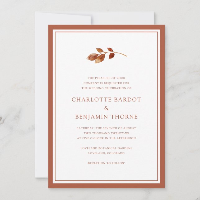Convite Casamento Simples de Outono (Frente)