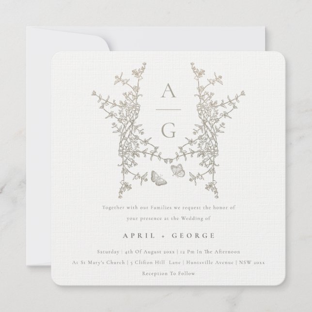 Convite Casamento Simples de Paixão Botânico Elegante (Frente)