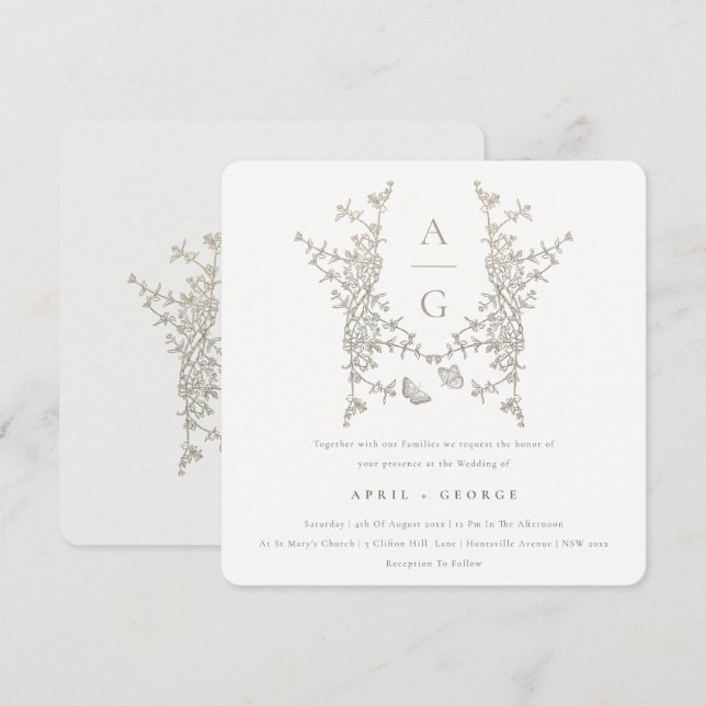 Convite Casamento Simples de Paixão Botânico Elegante (Frente/Verso)