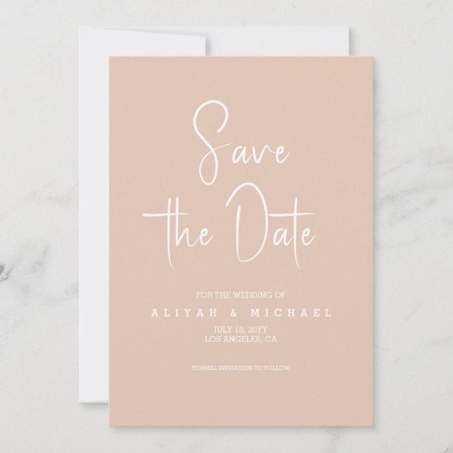 Convite Casamento Simples de Peach | Código QR Guardar Dat (Frente)