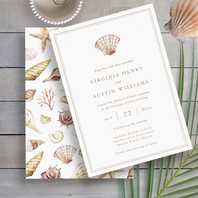 Convite Casamento Simples de Praia (Beach Watercolor Seashell Simple Wedding Invitation by Painted Paperie
)