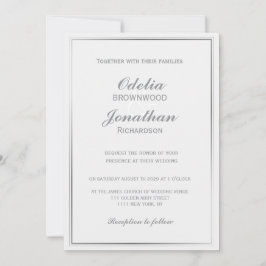 Convite Casamento Simples de Prata Elegante e Cinza