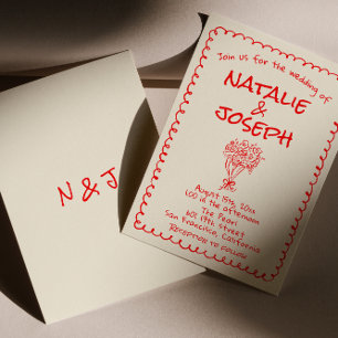 Convite Casamento Simples De Quirky Com Retrô Desenhado À 