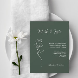 Convite Casamento Simples de ROE Dusky Verde e Branco