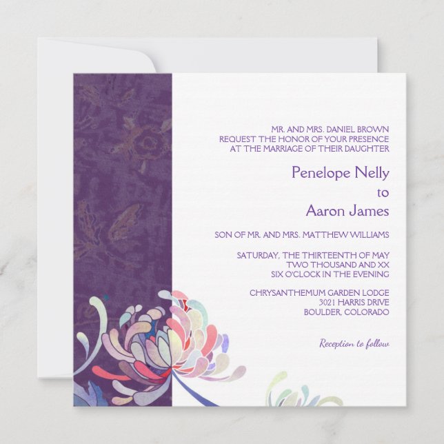 Convite Casamento Simples De Roxo Floral (Frente)